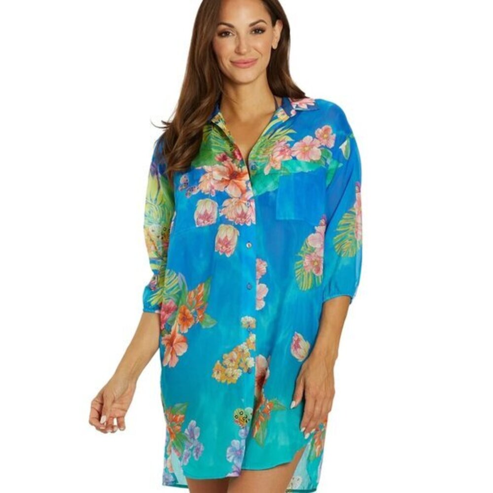 Johnny Was Water Tropic Shirt Dress, Size L, Clerance sale!